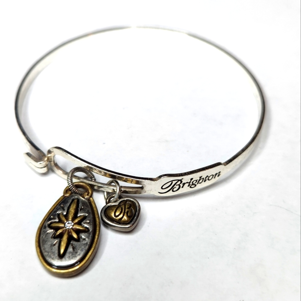 Brighton ART & SOUL JOY TO THE WORLD Silver Bangle Bracelet Star & Heart Charm